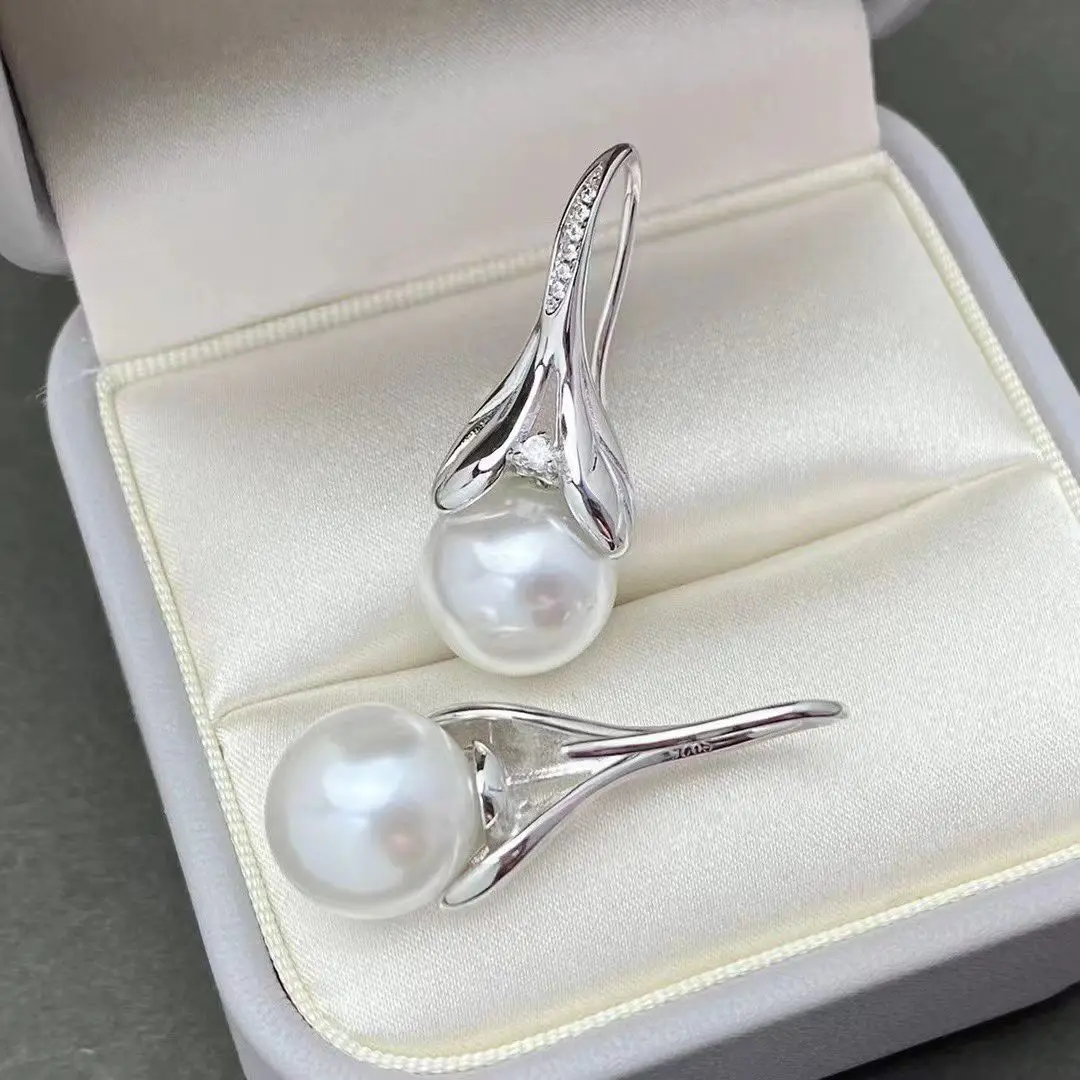 Wholesale S925 Sterling Silver Earrings Mount Findings Settings Base Mounting Parts Accessory for 10-11mm Pearls 5 pairs/lot
