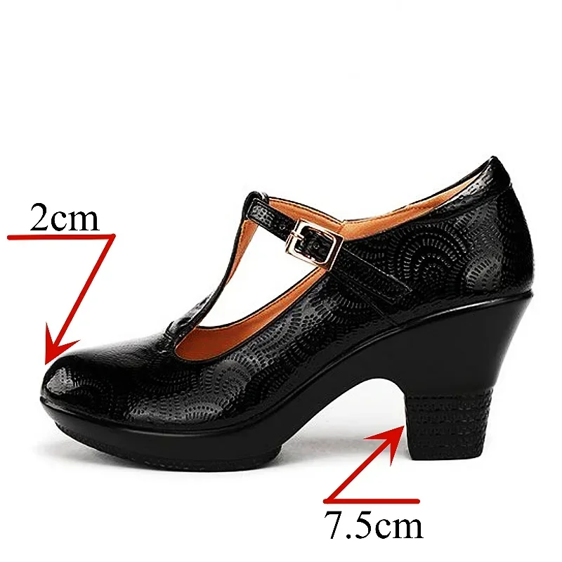 Small Size 32-43 Patent Leather Shoes Women Mary Janes Spring 2024 T Stap Platform Pumps Block High Heels for Office Mom Dance