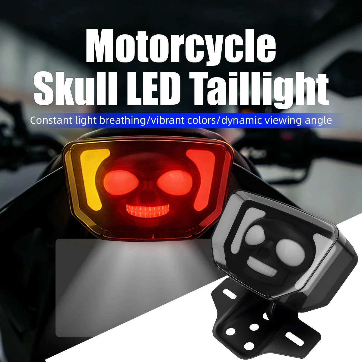 Universal Motorcycle Rear License Plate Holder Bracket with Tail Light RGB skull Style Dynamic Turn Signal Acrylic shell 12V