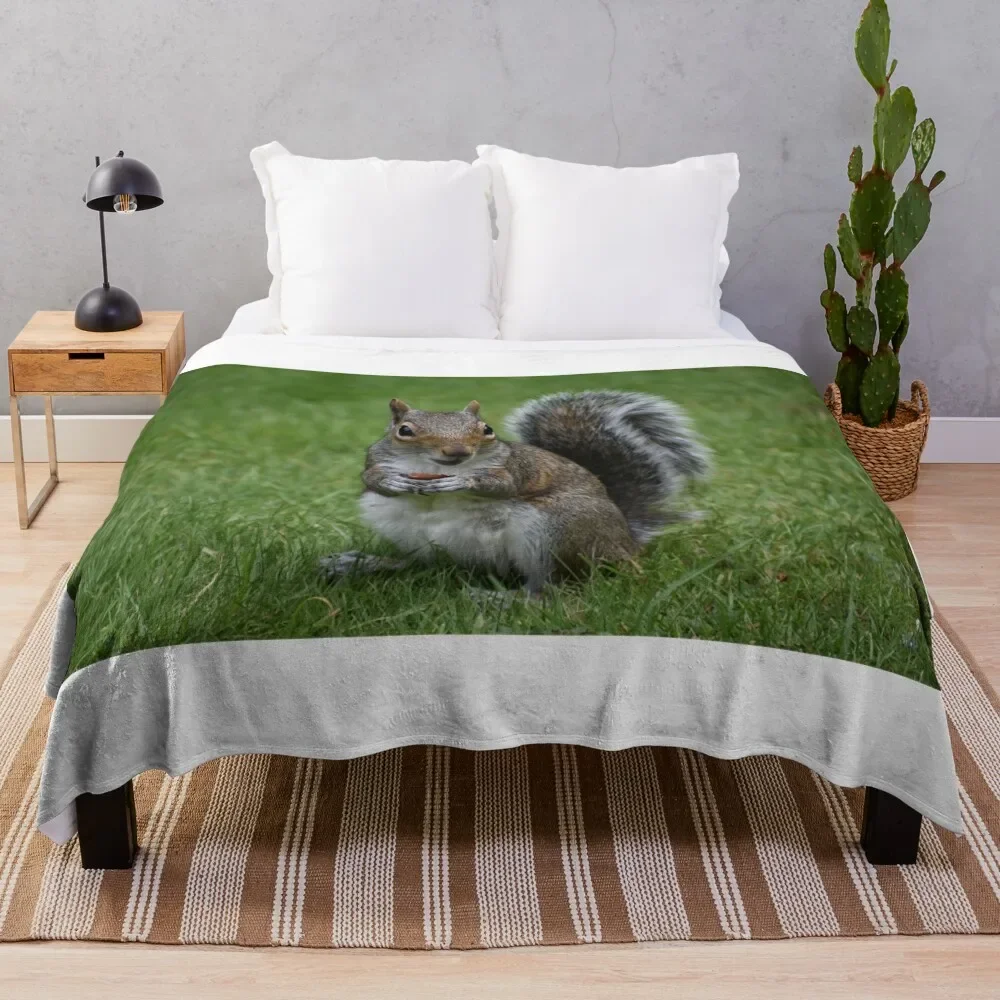 

Grey Squirrel with a peanut Throw Blanket Foldable Soft Warm Blanket for Outdoor Use