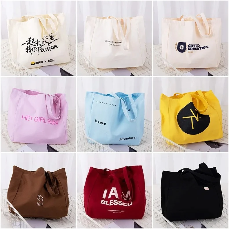 Custom Logo Print Blank Canvas Tote Bags Reusable Shopping Bags Eco-friendly High-end Shoulder Bags