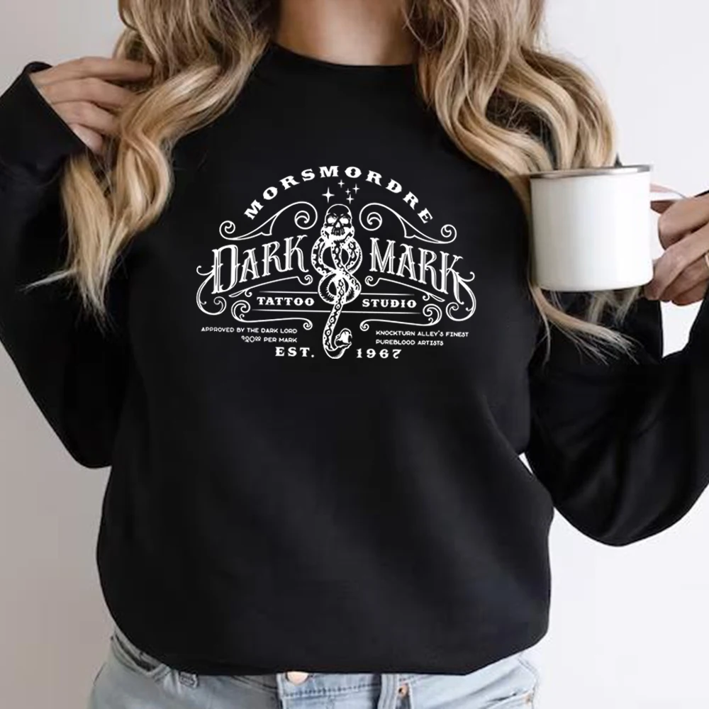 Dark Mark Tattoo Sweatshirt Wizard Hoodie Malfoy Sweatshirt Women Long Sleeve Crewneck Pullover Dark Mark Hoodies Bookish Merch