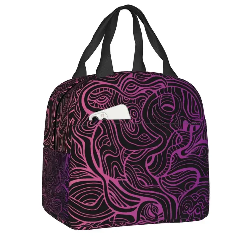 

Swirl Crazy Lines Psychedelic Pattern Insulated Lunch Tote Bag for Women Resuable Cooler Thermal Food Box School