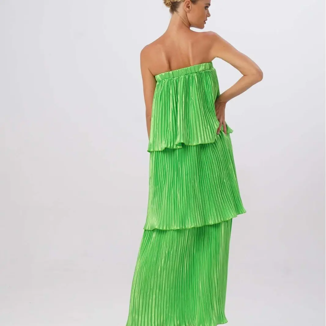 Summer Chiffon High Waist Gown with Sling Straps Pleated Cake Skirt Style Cute Style Cross-Border Dress Elegant Atmosphere