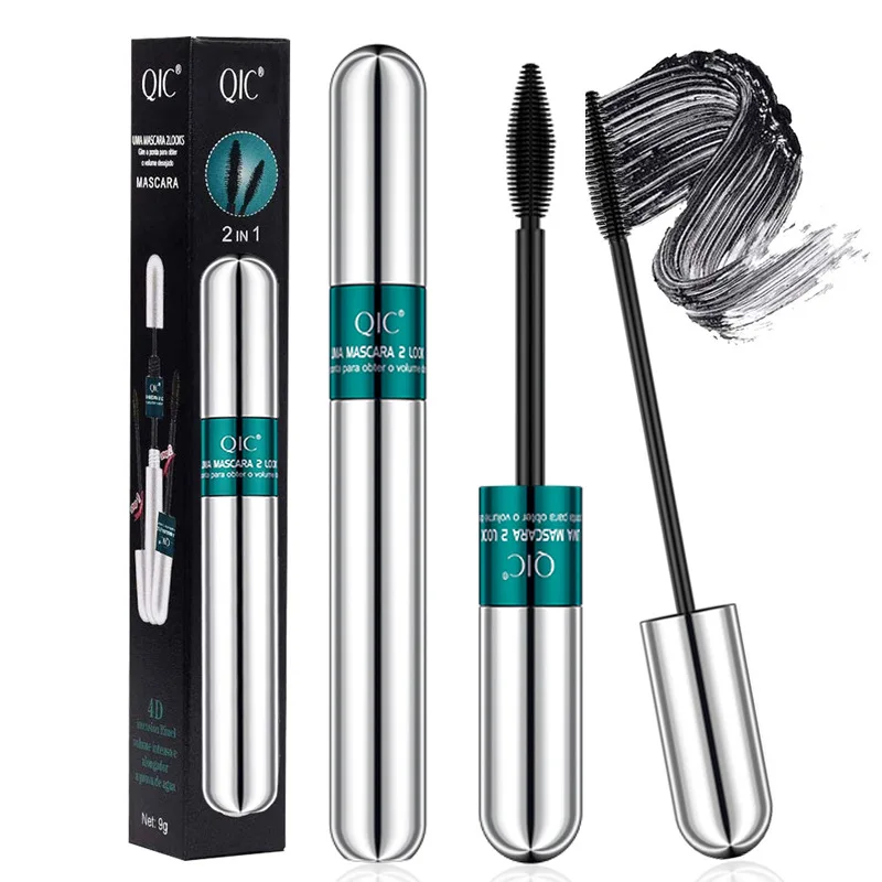 Double In-one Mascara Silk Fiber Mascara Waterproof Mascara for Eyelash Extension Black Thick Lengthening Eye Lashes Cosmetics