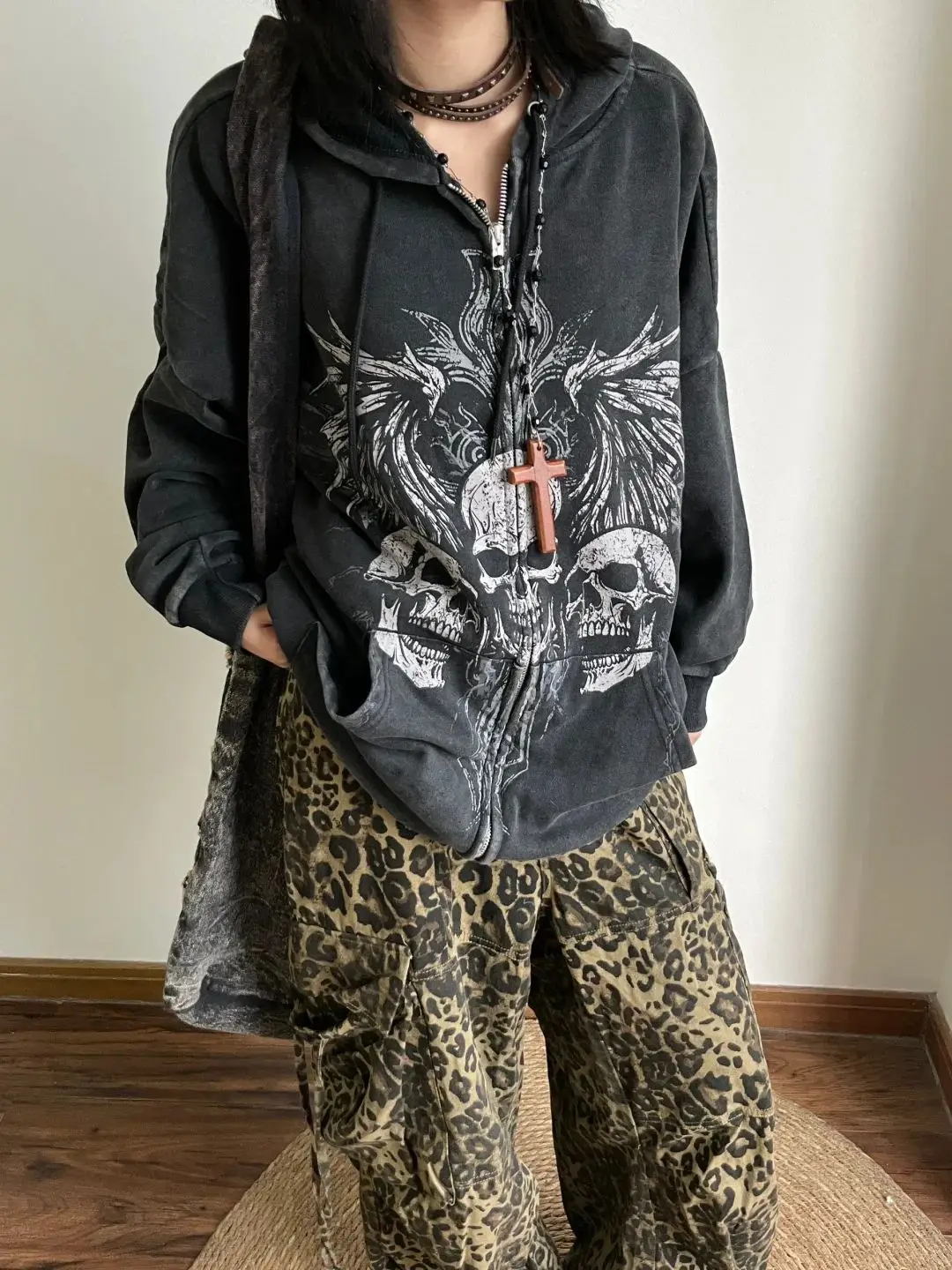 

Gothic Style Women's Casual Zipper Hoodie Autumn New Fashion Print Street Style Unisex Sweatshirt Female Long Sleeved Thin Coat