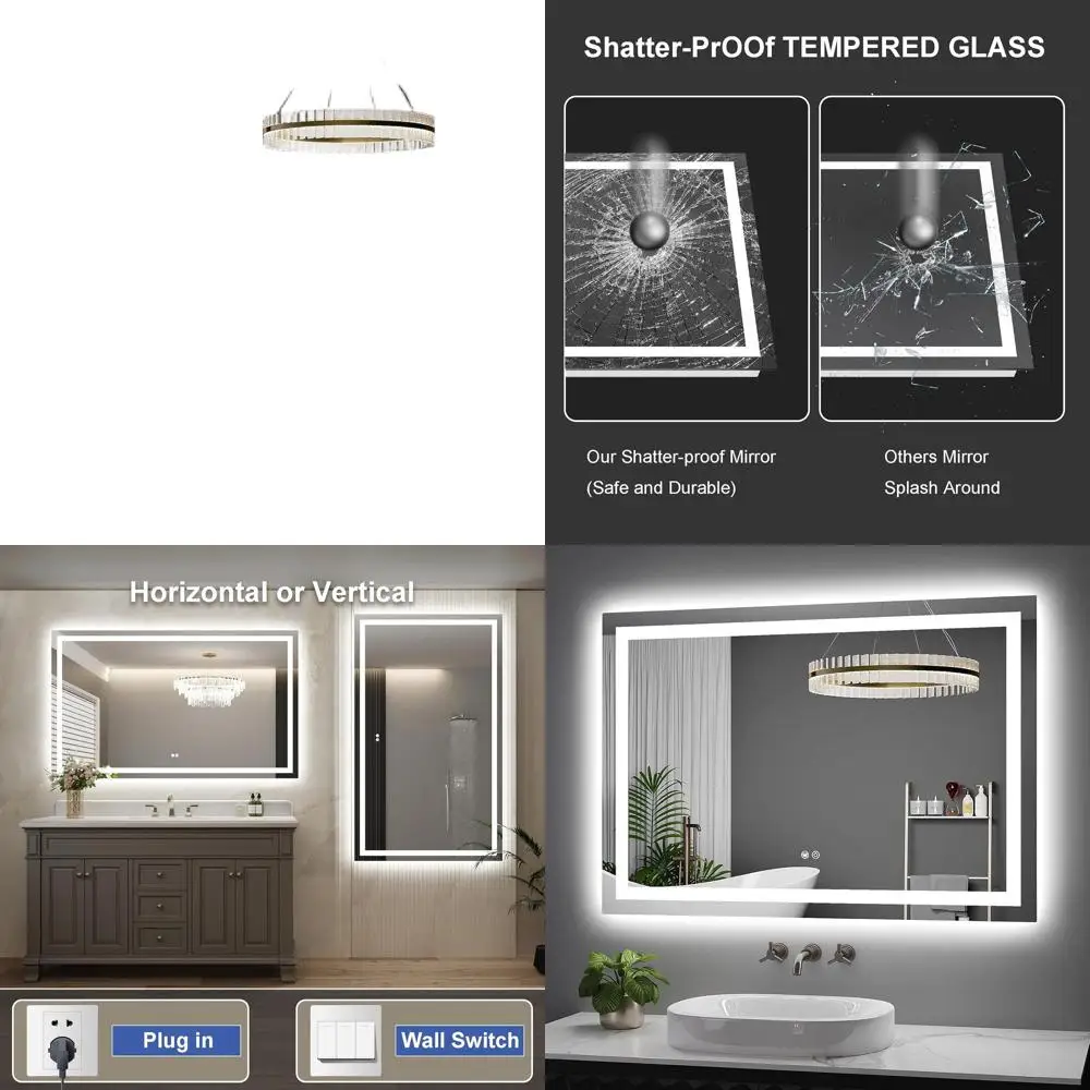 

40x28 LED-Illuminated Bathroom Vanity Mirror with Tempered Glass, 3-Color Dimmable Lights, and Memory Function