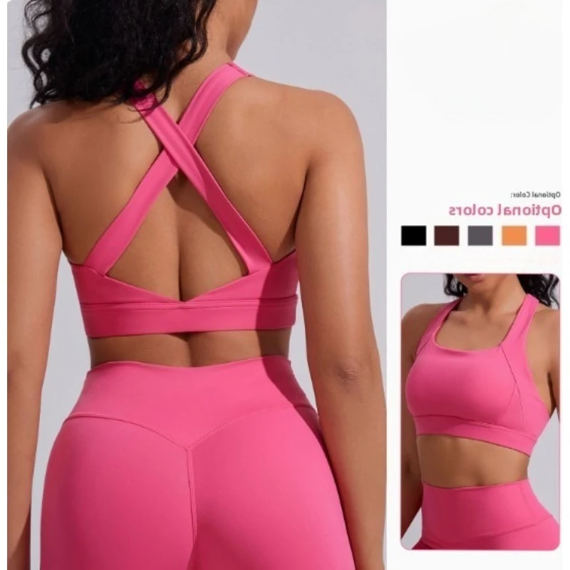 

Women's Yoga Tank Top with Padded Bra, Cross-Front Quick-Dry Sports Bra, Fitness Clothing for Running