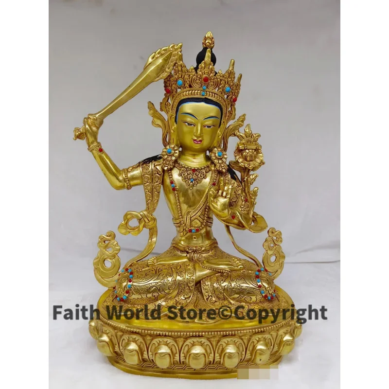 33CM large Tibet Nepal GOOD Buddha statue Sakyamuni Guru Padmasambhava Jambhala guanyin Jambhala fortune god copper gold-plating