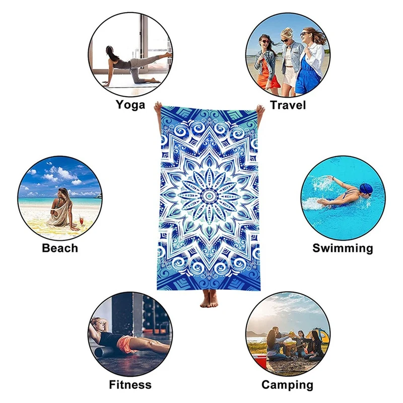 Быстросохнущее абсорбирующее пляжное полотенце из микрофибры, 2 шт., спортивное полотенце для йоги, плавательное полотенце, морское банное полотенце с принтом, 70x140 см