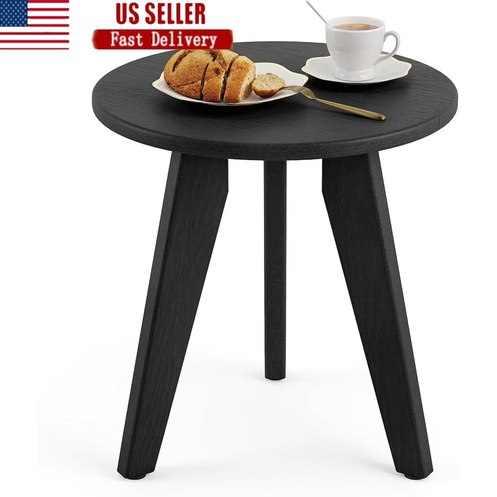 

Durable HDPE Round Side Table Outdoor Indoor Use Easy Assembly Weatherproof Patio Plant Stand End Table