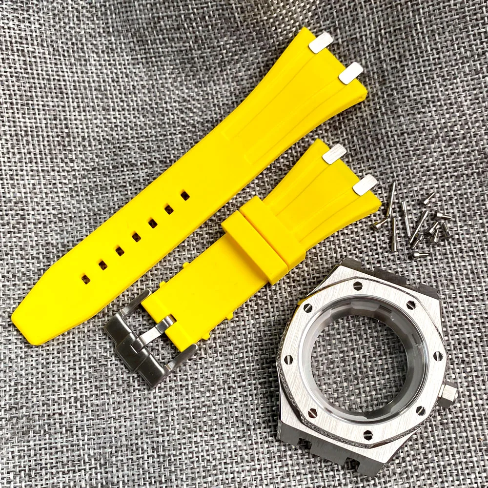 42mm Stainless Steel Octagonal Brushed Watch Case Fit NH35 NH36 NH34  NH70 NH72 Movement Rubber Bracelet Sapphire Glass