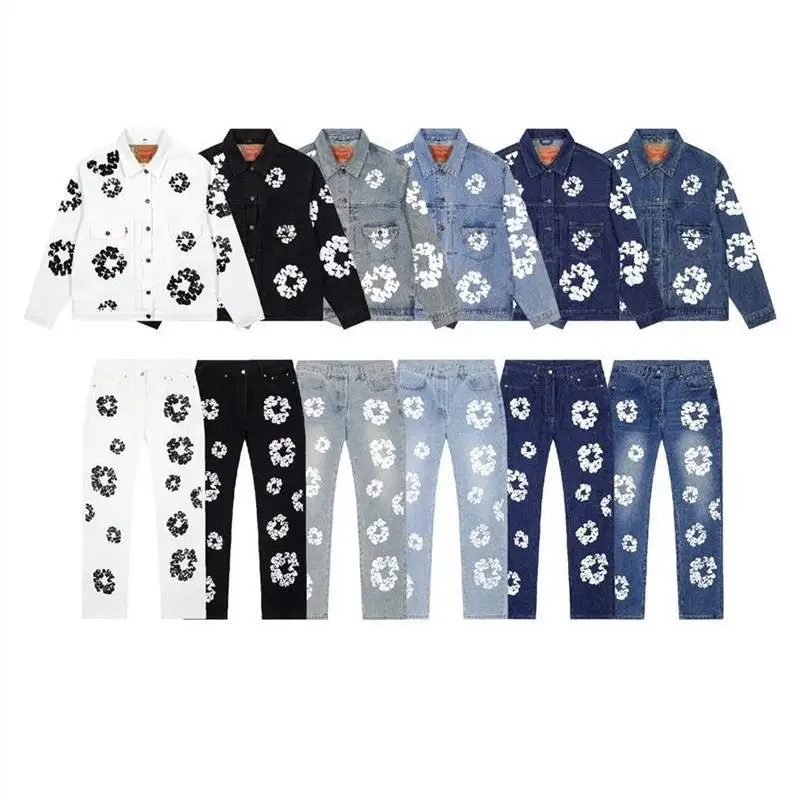 

Casual Cotton Print Set Loose Fit Jeans Jaet American Sle Loose Straight Leg Jeans for Men And Women