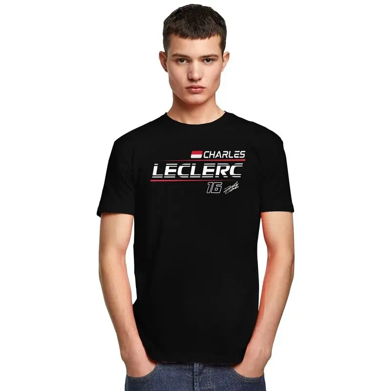 مخصص كلاسيكي تشارلز لوكلير 16 الرياضة سباق السيارات تي شيرت الرجال تي شيرتات قصيرة الاكمام تي شيرت مطبوع القطن العادية التي شيرت البضائع #5