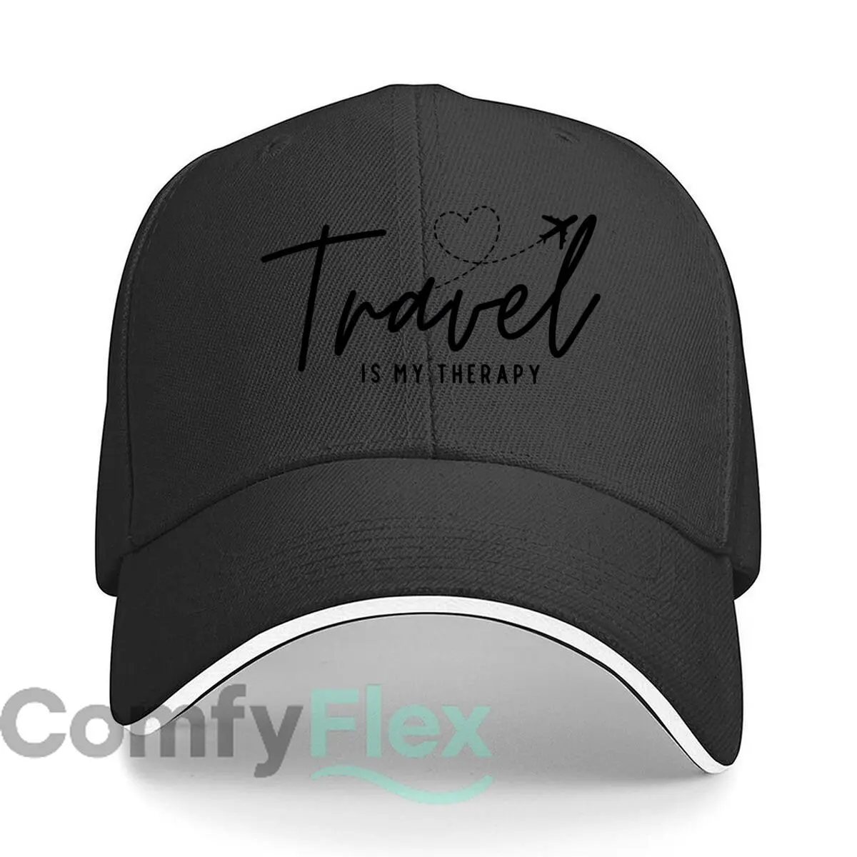 Travel Is My Therapy Airplane Heart Route Design Sandwich Baseball Cap Women Unisex Male