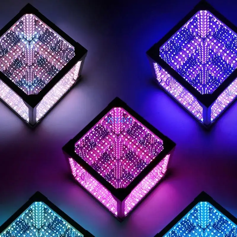 E15A Colorful LED Cubes Night Light Infinites Depth Visuals Application Remote Control Color Option USB Powered Desktop Decors
