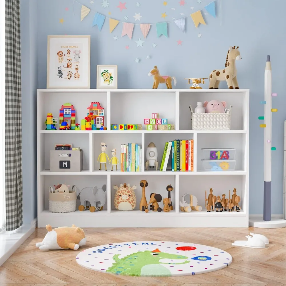 

Bookshelf with 3 Tier Open Shelves, 10-Cube Storage Organizer Display Shelf for Living Room, White Bookshelf