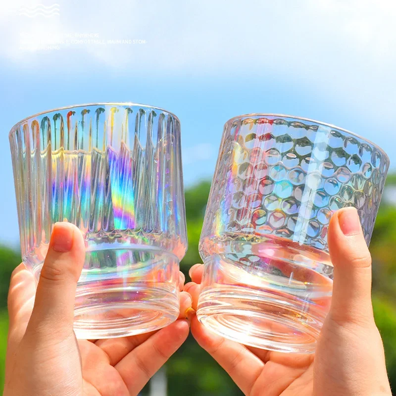 Lovely Girl Iridescent Glass Cup With Lid Straw For Coffee Water Wine Beer Juice Milk Tea Glass Cup Simple Ice Drinking Cup Gift