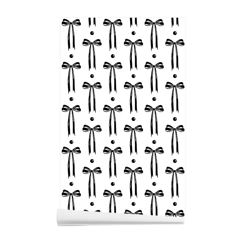 Coquette Black Bow Peel and Stick Wallpaper Removable Self Adhesive Contact Paper Wall Mural for Girls Bedroom Nursery Decor