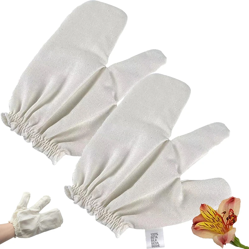 

1/2 шт., массажные перчатки для ванны из необработанного шелка, косметические варежки для отшелушивания кожи для массажа от сухой кожи