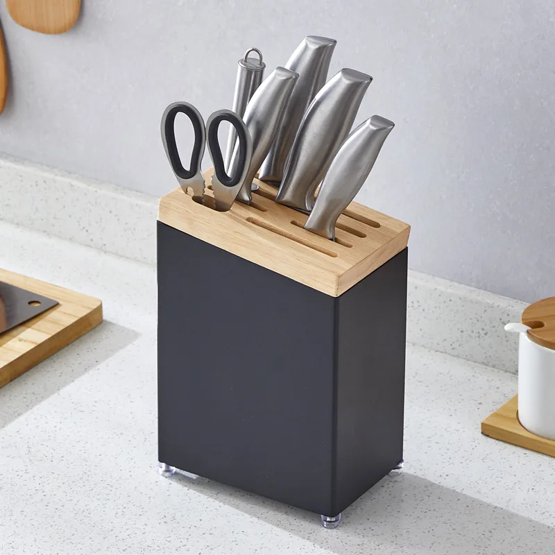 Kitchen Black Knife Holder Square Insert Knife Holder Scissors Storage Fruit Knife Table Storage Solid Color Knife Holder LD596