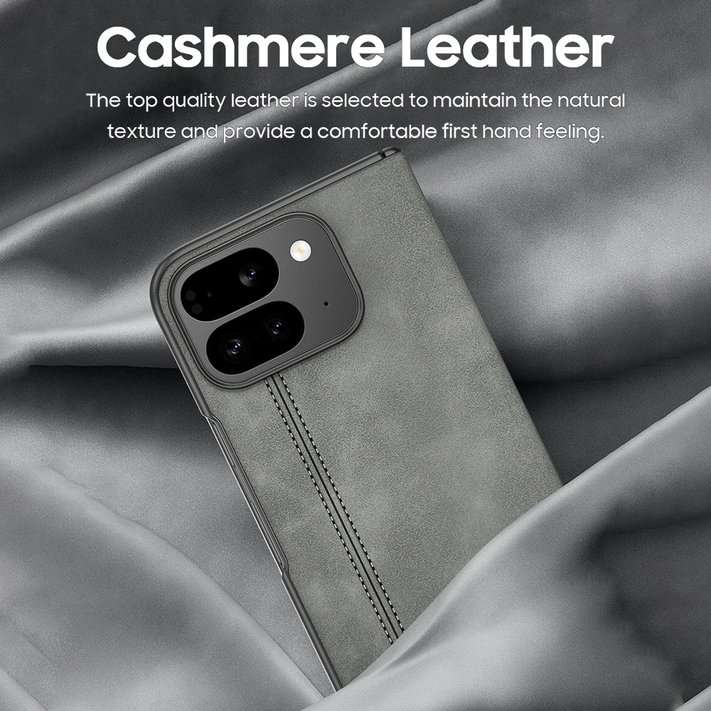 for Google Pixel 9 Pro Fold Phone Case, Sheepskin Texture Magnetic Hinge Protective Case, Integrated Protective Film