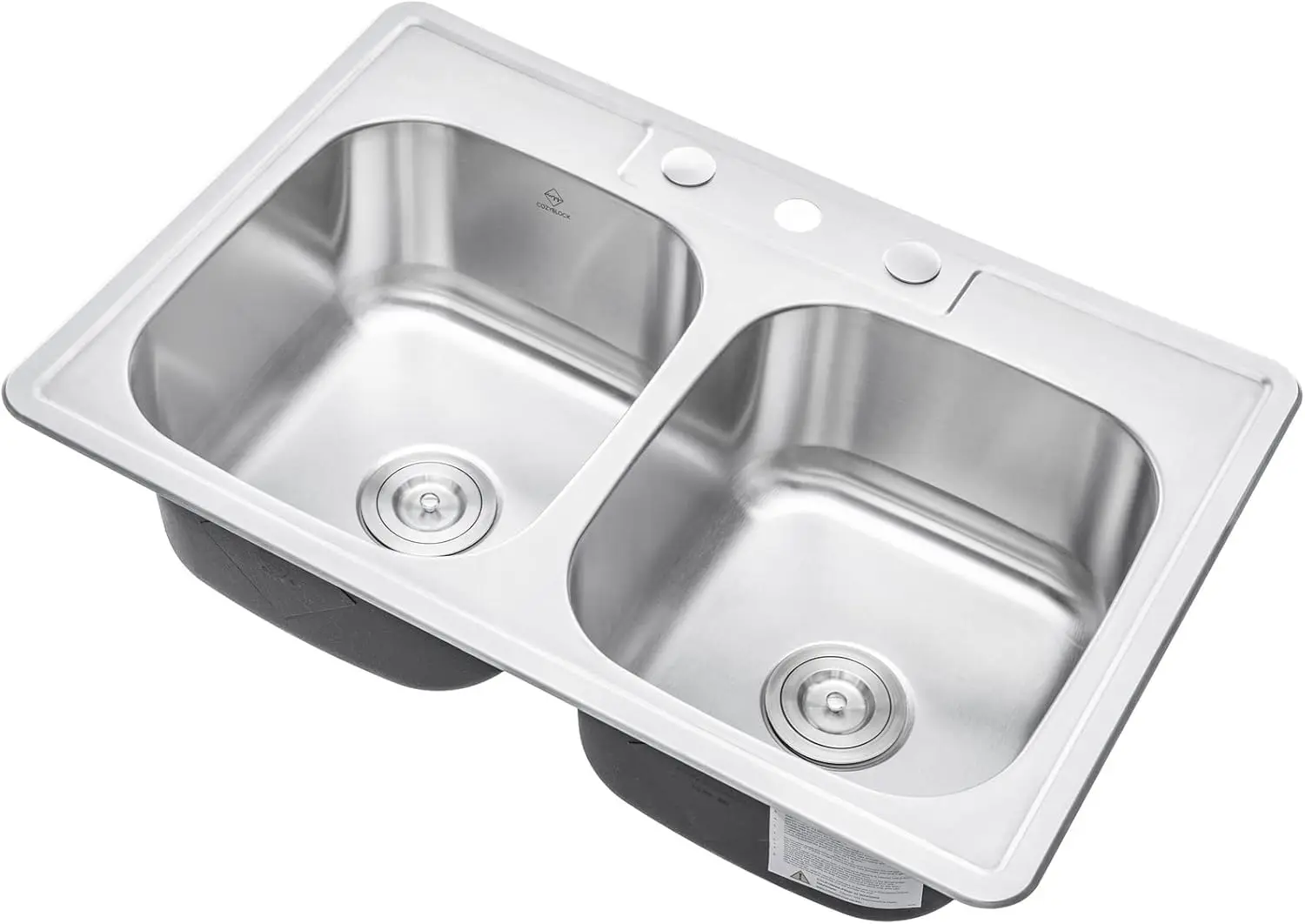 CozyBlock 33 inch Topmount Drop-In Stainless Steel 18 Gauge Double Bowl 50/50 Kitchen Sink w/ 3 Faucet Holes (Sink Only)