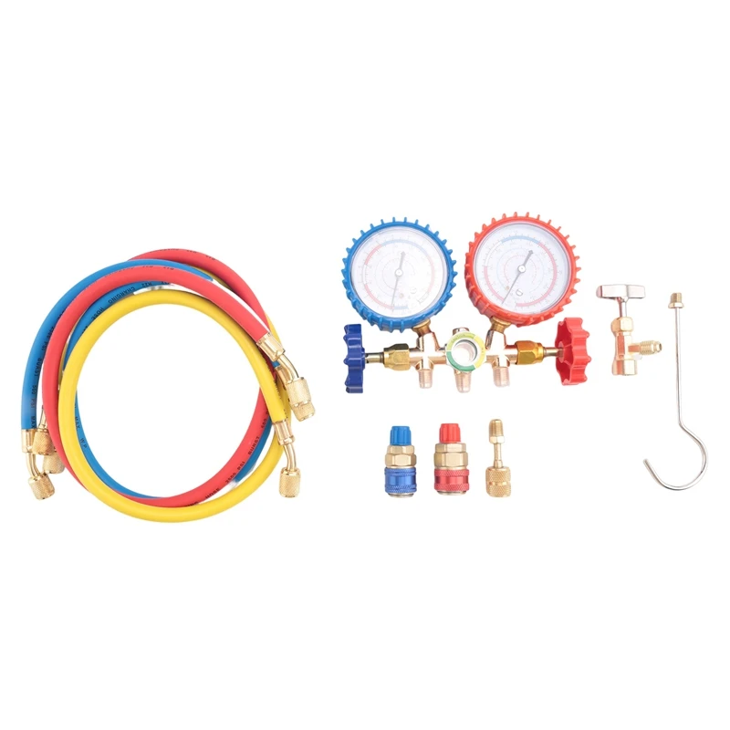 Refrigerant Manifold Gauge Set For R12 R22 R404A With Hose And Hook Plastic+Metal