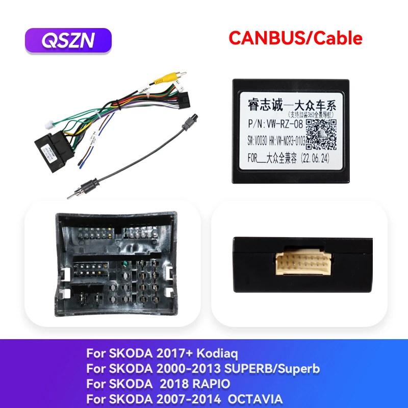 QSZN Autoradio Canbus Box für Kodiaq SUPERB/Superb RAPIO OCTAVIA Navigation MP3 Power Kabelbaum Decoder Adapter VW-RZ-08