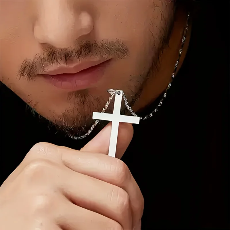 قطعة واحدة من قلادة متقاطعة فريدة من نوعها من الفولاذ المقاوم للصدأ، تصميم أنيق وبسيط وهيب هوب - الهدية المثالية #3