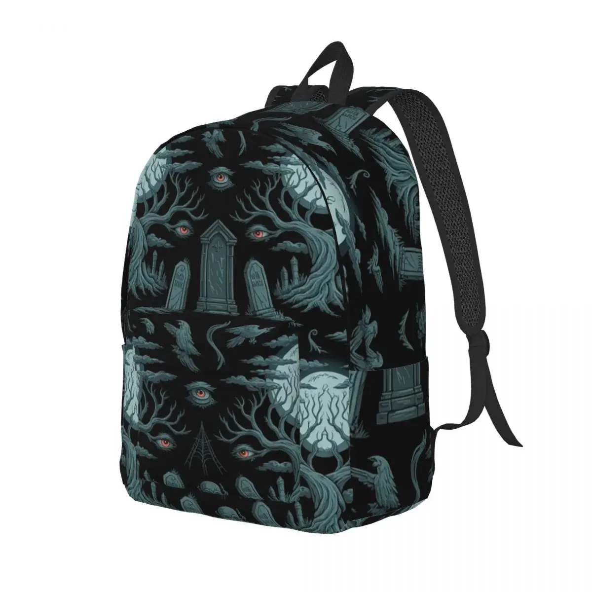 Dark Gothic Halloween Ravens Moonlit Graveyard Student Backpack School Bag Hiking Travel Daypack Fashion Bookbag Shoulder Bags