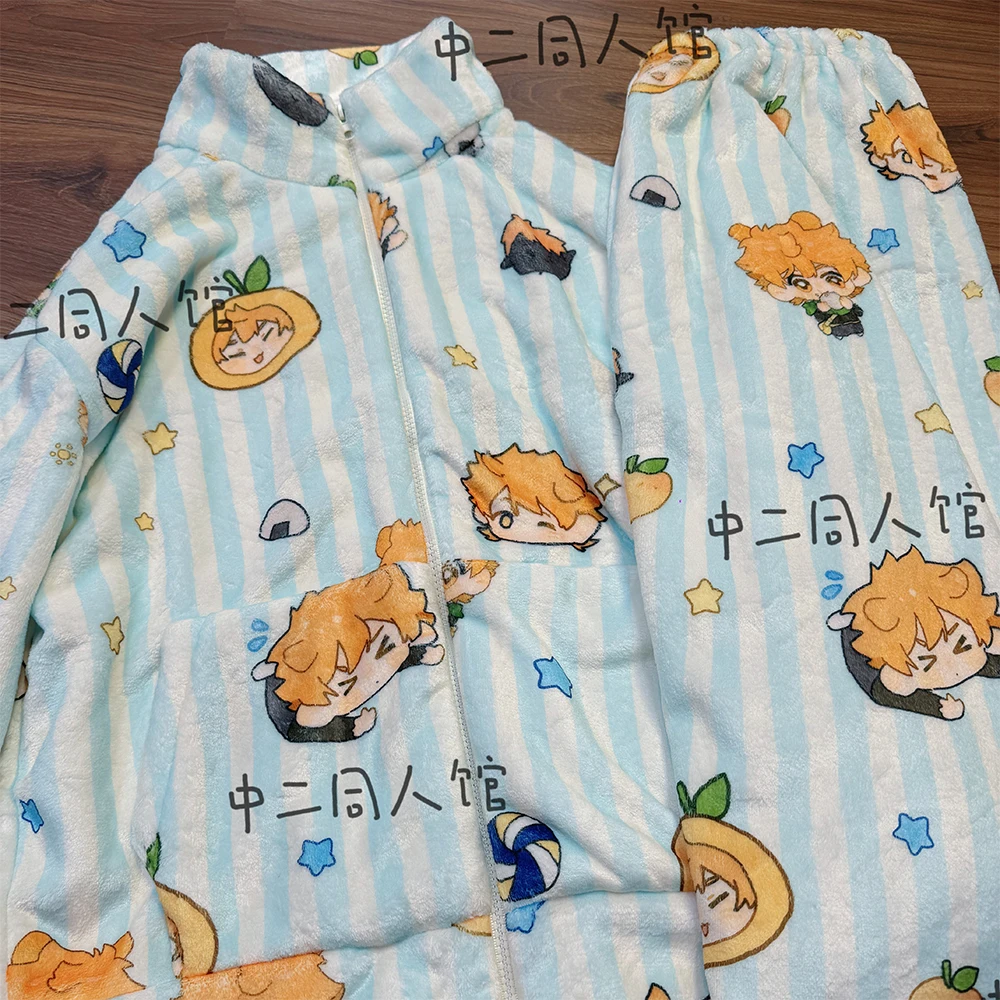 

Haikyuu Hinata Shoyo Pajamas Suit Kawaii Student Exquisite Set Soft Plush Clothes Trousers Nighty Nightgown Jacket Festival Gift