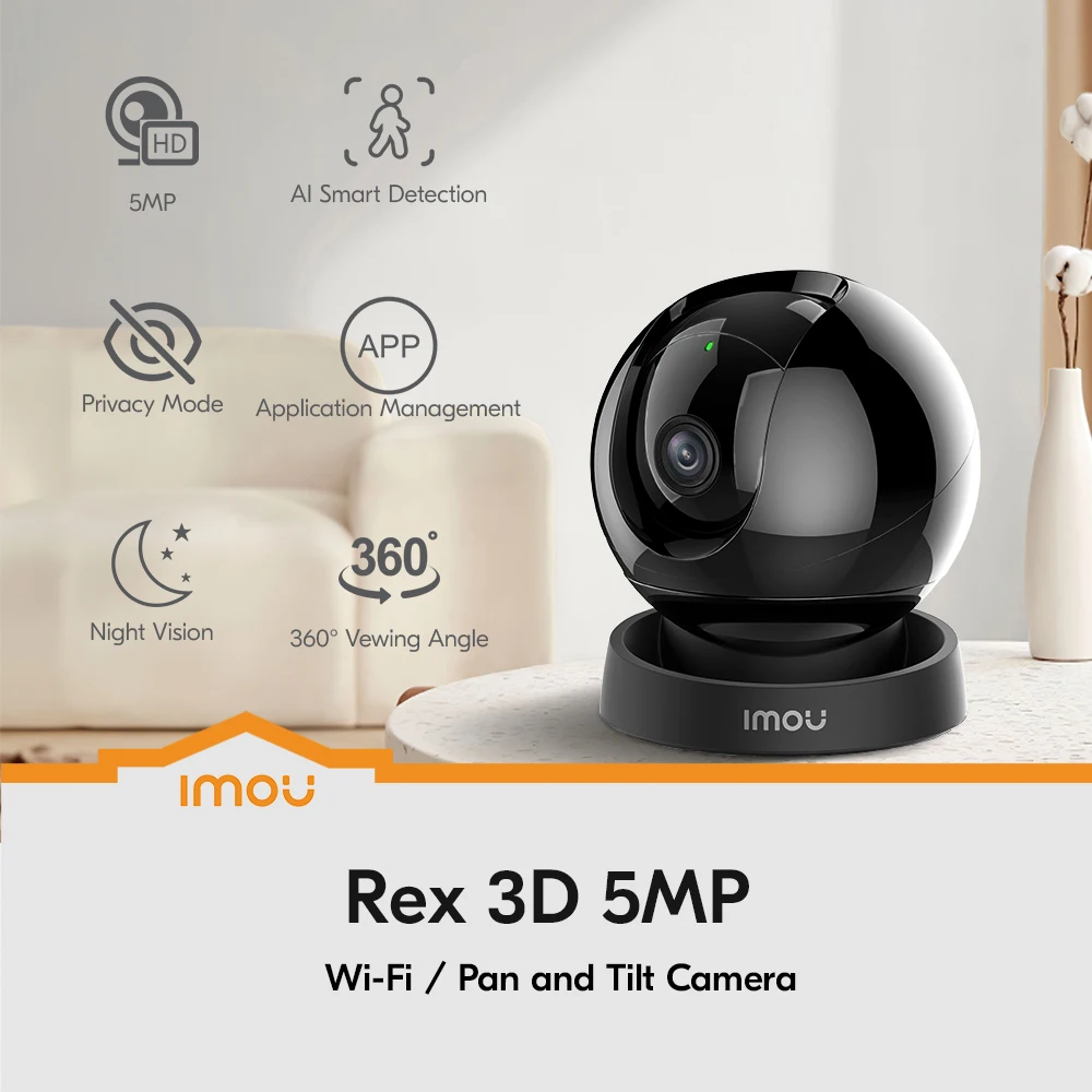 IMOU Wifi Surveillance Camera Baby Monitor Rex 3D 5MP Smarter AI Human Pet Two-way Talk Ethernet Port 360° Coverage Auto Cruise