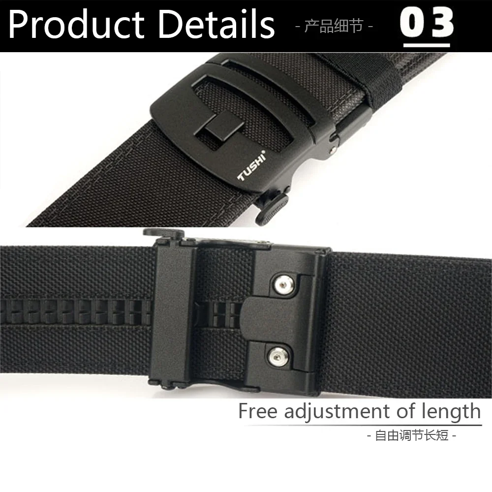 TUSHI Brand 5CM Wide Double-Layer Reinforced Automatic Buckle Shooting Training Quick Hanging Pistol Nylon Belt Outdoor Leisure