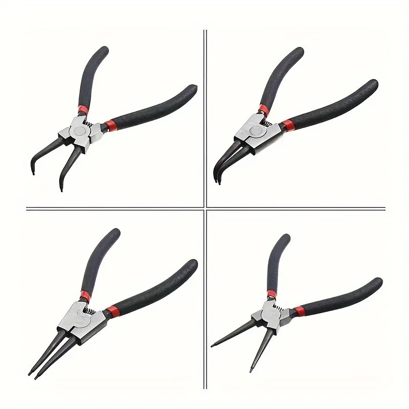 4Pcs Circlip Pliers Set Internal External Snap Ring Pliers, Straight & Bent Tip Retaining Ring Pliers for Automotive Machinery