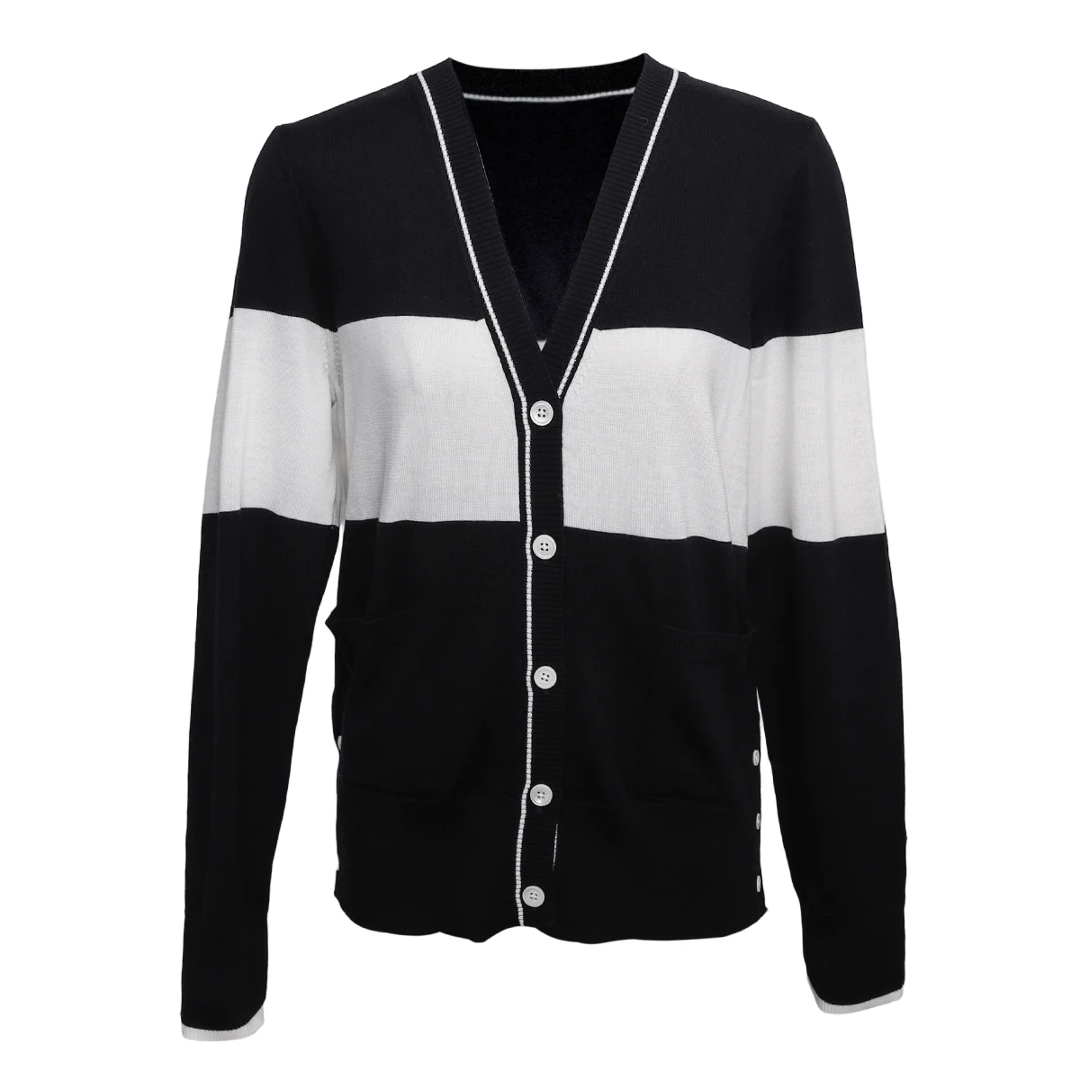 Z534 V-neck color matching 100% wool knit cardigan women's coat