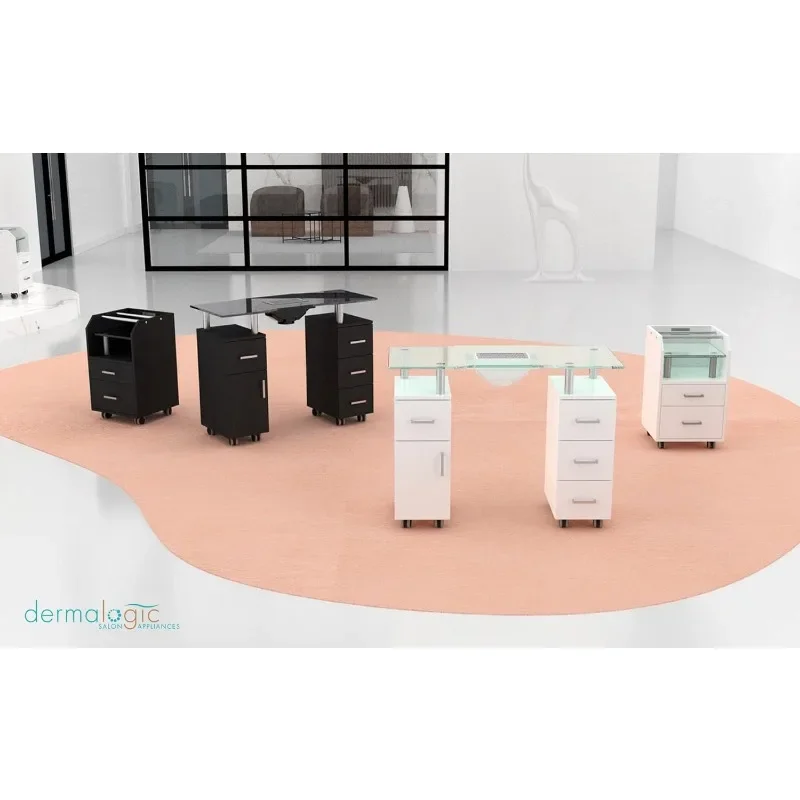 Carrello per Pedicure Glow in vetro per mobili e attrezzature per saloni di bellezza, 15 "D x 14.5" W x 25 "H, bianco