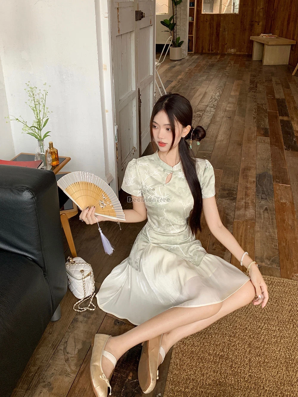 

2025 vintage new chinese style short sleeved dress improved irregular patchwork daily qipao gentle temperament printing qipao