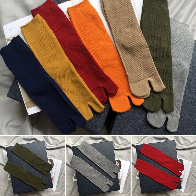 Japanese Unisex Summe Two Finger Socks Flip Flop Sandal Split Toe Tabi Socks Comfortable Breathable Harajuku Long Tube Socks