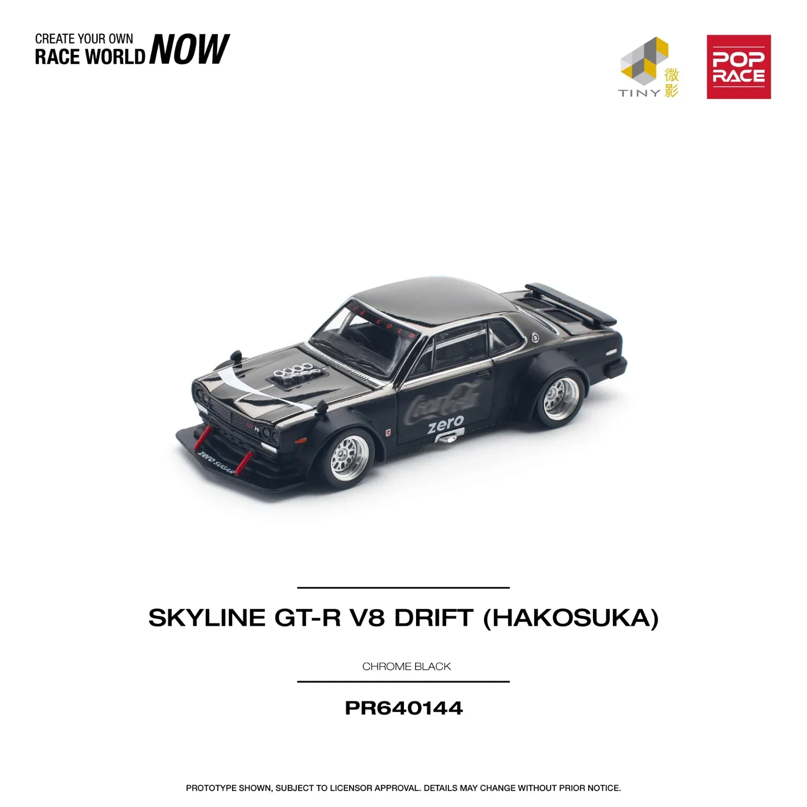 PreSale 1:64 Pop Race Skyline GTR KPGC10 Hakosuka V8 Drift Chrome Black Zero Diecast Diorama Car Model Toy