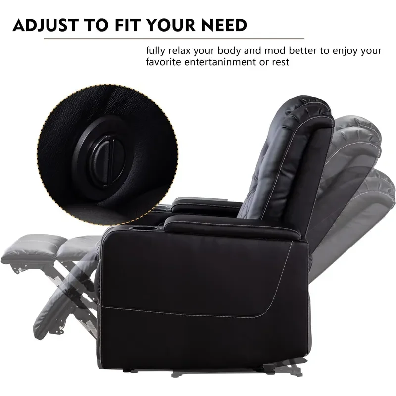 Electric Power Recliner Chair with USB Ports and Cup Holders Breathable Leather Home Theater Seating with Hidden Arm Storage - view 3