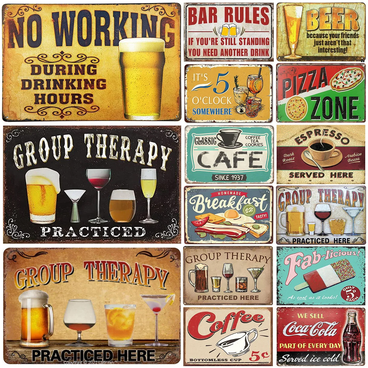 Coffee Sign Kitchen Metal Tin Signs Wall Art Decor Vintage Metal Signs Retro Funny Coffee Restaurant Cafe Office Shop Bar Club