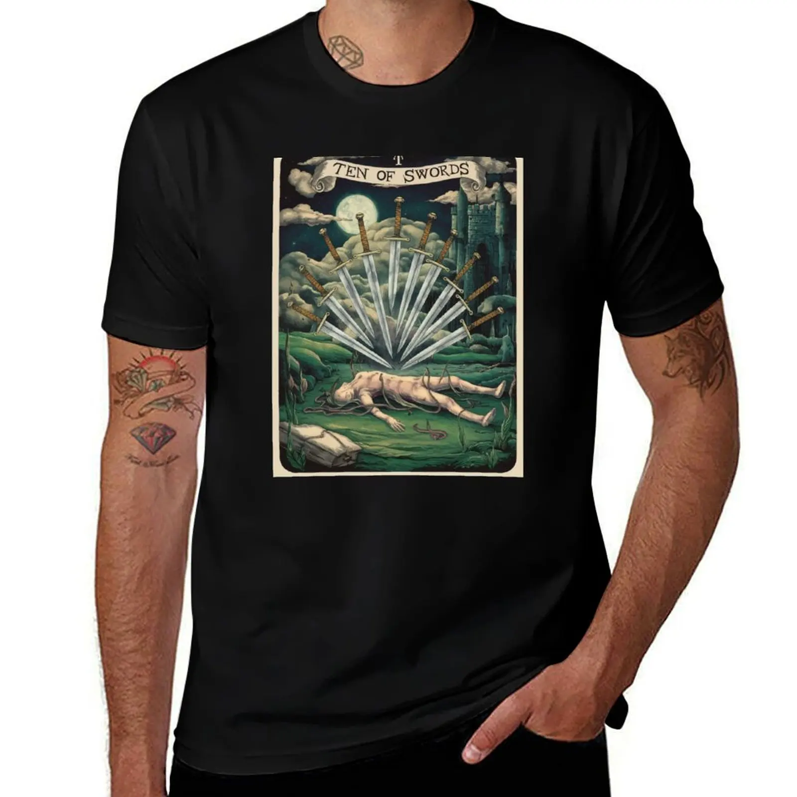 Tarot Card - Ten of Swords T-Shirt Casual Street Style Short Sleeve Tee T-Shirt