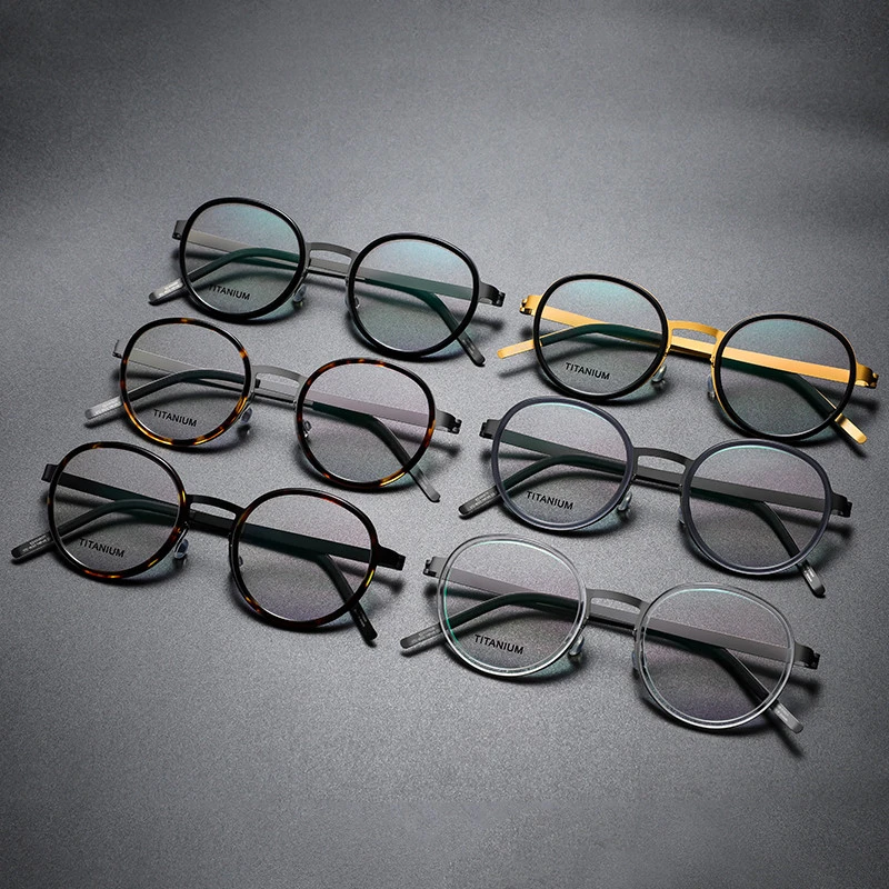 9752 No Screw Round Men Women Titanium Glasses Frame Men Super Light Optical Business Prescription Eyeglasses image 3