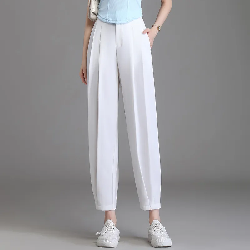 

Korea Black Harun pants Women's Loose 2023 Summer High Waist Fat MM New Slim Radish Pants Casual White Lantern Pants M-5XL