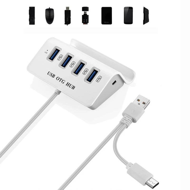 

4 Port Micro USB Type C Hub High Speed OTG Hub Multi USB2.0 Splitter for Windows Tablet, Smartphone, PC with Phone Holder