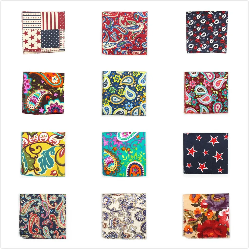 Cotton Men's handkerchief Hanky Fashion Cotton Flower Grid Man Pocket squares towel 8.6