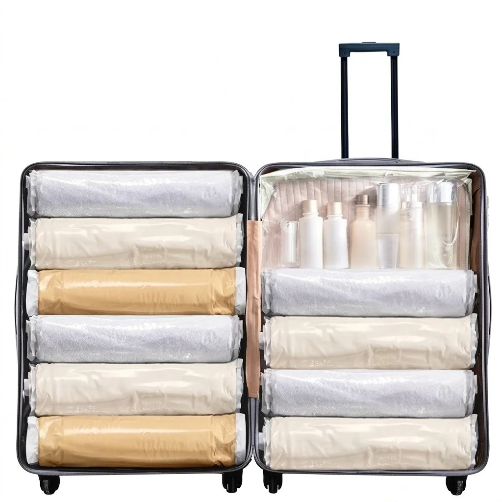 Travel Packing Vacuum Storage Bags PEVA Waterproof Space Saving Seal Pouch Manual Air Release for Clothes Luggage Organizer