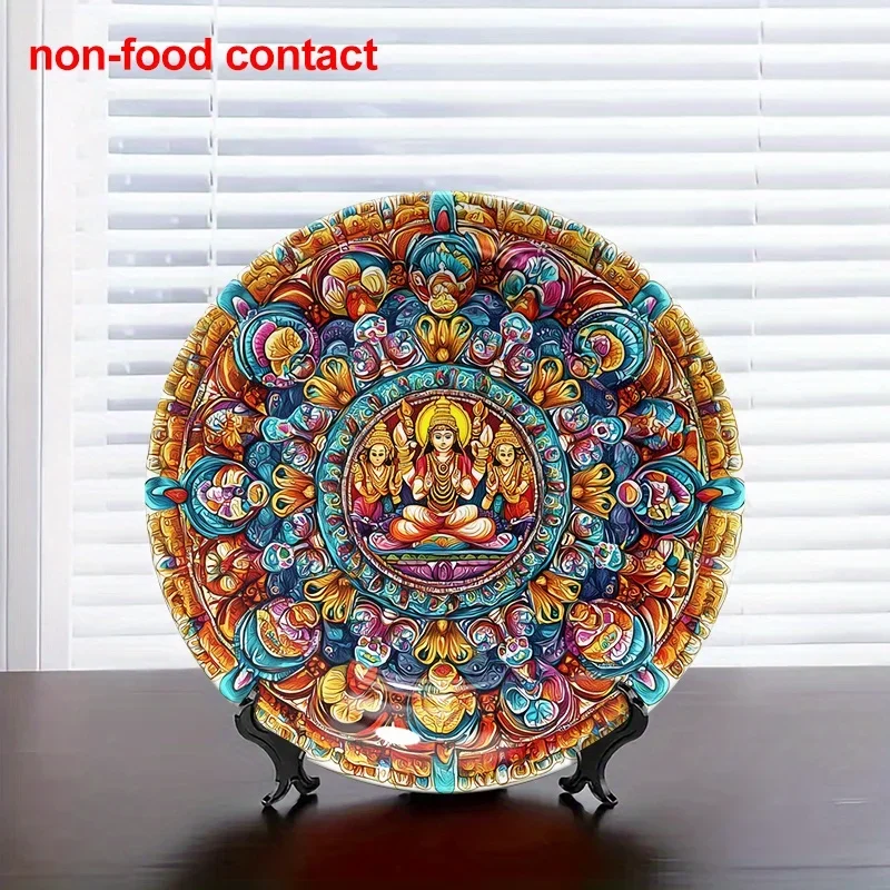 1pc Mandala Goddess Lakshmi Ceramic Round Wall Hanging Plate - 8.0inch Vintage Home Decor Art Plate, Non-Food Contact Jewelry