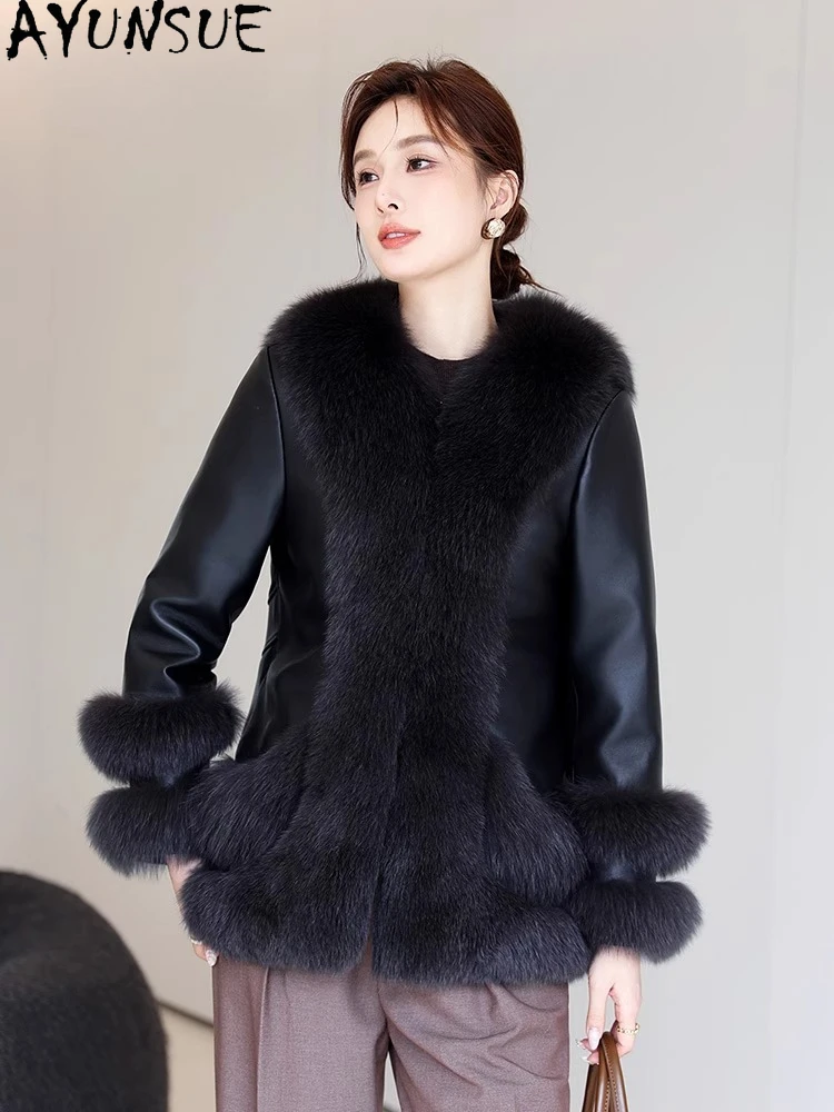 AYUNSUE Real Fox Fur Coat Women Winter Clothes Mid-length Sheepskin Coats Woman Down Jacket New in Outerwears Jaqueta Feminina